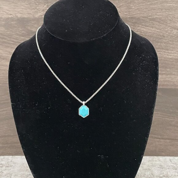 Kendra Scott Teo Turquoise Pendant Adjustable Slider Bead Necklace Rhodium 30" - Picture 2 of 6